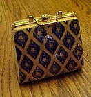 Ladies purse trinket box with rose lapel pin inside