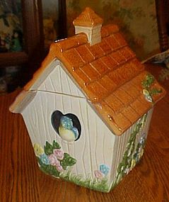 Bluebird's cottage  ceramic cookie jar