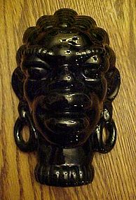 Vintage African Native black glazed pottery head