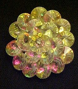 Vintage austrian crystal aurora borealias cluster pin