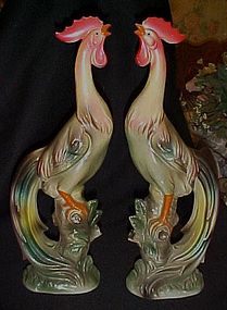 Vintage Brad Keeler crowing rooster figurines