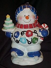Ice skating snowman cookie jar, tree, mittens, cane