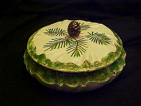 Hand painted pine cone ceramic powder jar 1961