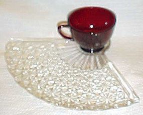 Anchor Hocking crystal fan snack plate with ruby cup