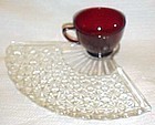Anchor Hocking crystal fan snack plate with ruby cup