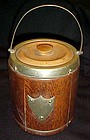 Antique oak with brass ice bucket with porcelain liner