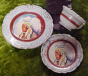Old mini souvenir Indian Chief  cup saucer n plate set