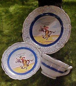 Vintage souvenir cowboy mini cup saucer and plate set