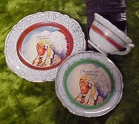 Old souvenir Indian Chief mini plate cup and saucer set
