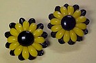 Vintage Germany black and yellow flower clip earrings