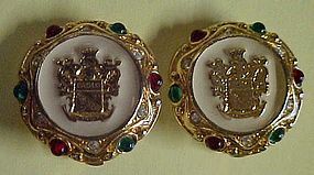 Rare Paolo Gucci Crest gold and enamel  button earrings