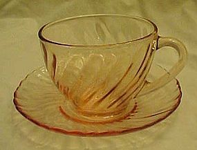 Arcoroc France pink swirl Torsade cup and saucer set