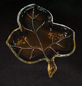 Hazel Atlas vintage three section leaf dish clear glass