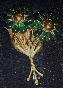 Antique emerald green plastic flower pin
