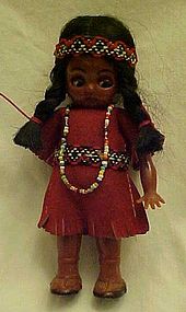Vintage Carlson Indian girl doll  beads googly eyes