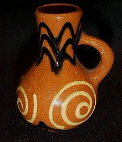 Miniature red clay decorated glazed  pottery vase jug