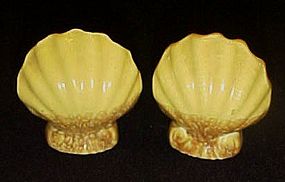 Old scallop sea shell drip glaze salt n' pepper shakers