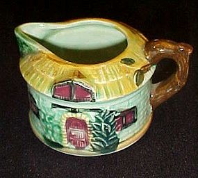 Vintage green thatched cottage creamer Japan