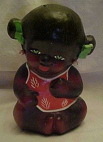 Vintage little black girl child bank  red clay pottery