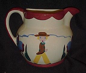 Vintage hand painted  ceramic pitcher  wall pocket