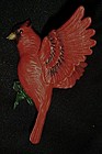 Hand painted porcelain red cardinal bird clip