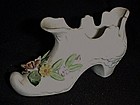 Lefton bisque Victorian shoe  lovely applied flowers