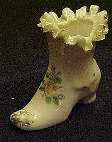 Vintage minature porcelain ruffled ladies boot shoe