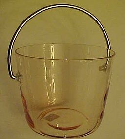 Pretty vintage pink glass ice bucket  stainless bail