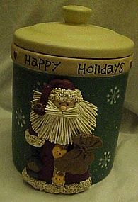 Happy Holidays Santa Claus air tight ceramic cookie jar