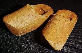 Vintage miniature hand carved Dutch wooden doll shoes