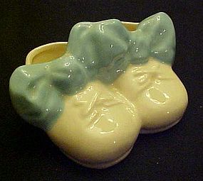 Vintage glazed pottery baby  booties nursery planter