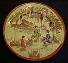 Old Geisha ware Geishas pointing  on bench  6 1/8 plate