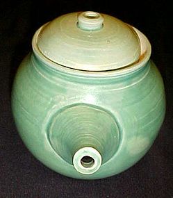 Wheel thrown jadite green glaze pottery tea pot
