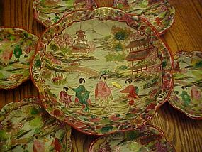 Old Geisha ware rice  or salad set  embossed & moriage