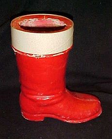 Old 30's paper mache Santa boot candy container 7.50"