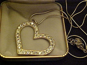 Large rhinestone heart necklace on chain