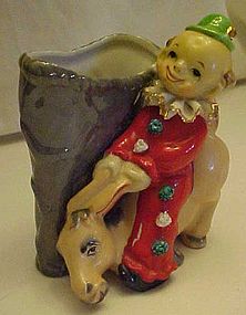 Vintage clown and donkey mule planter spaghetti trim