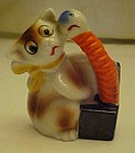 Old Japan curiosity cat and jack in the box figurine