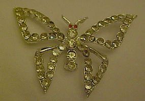 Vintage silvertone rhinestone butterfly pin