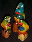 Hand carved painted colorful  parrot figurines set of 3