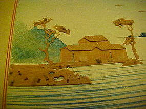 Vintage hand painted Japanese Christmas card with cork