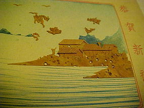 Vintage Japanese Christmas card hand painted w/cork