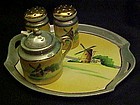 Hand painted windmill sceneTT Lustreware condiment set