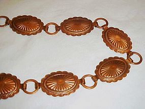 Vintage copper  small size concho belt or hat band 26"