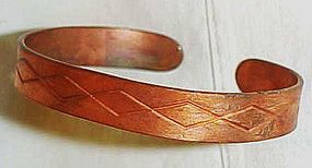 Vintage copper clamp bracelet Southwestern design