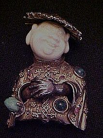 Vintage HAR smiling Chinese boy pin in coolie hat