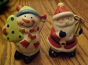 Santa and Snowman cheery Christmas salt  pepper shakers