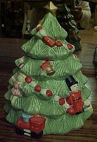 Hand painted ceramic Christmas tree cookie jar