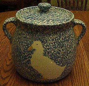 N S Gustin Blue Sponge cookie jar with white Duck