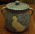 N S Gustin Blue Sponge cookie jar with white Duck